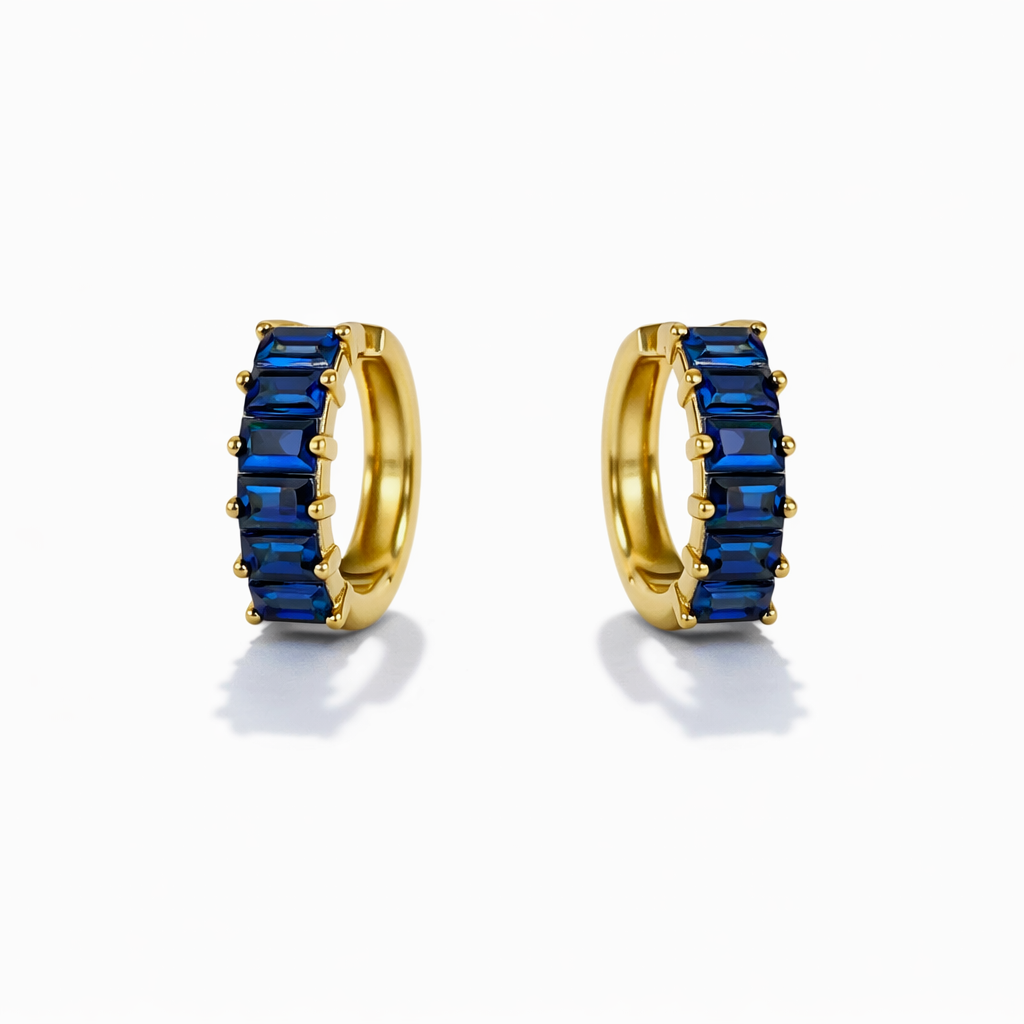 Aureva Sapphire Baguette Hoops- Gold Earrings for Women