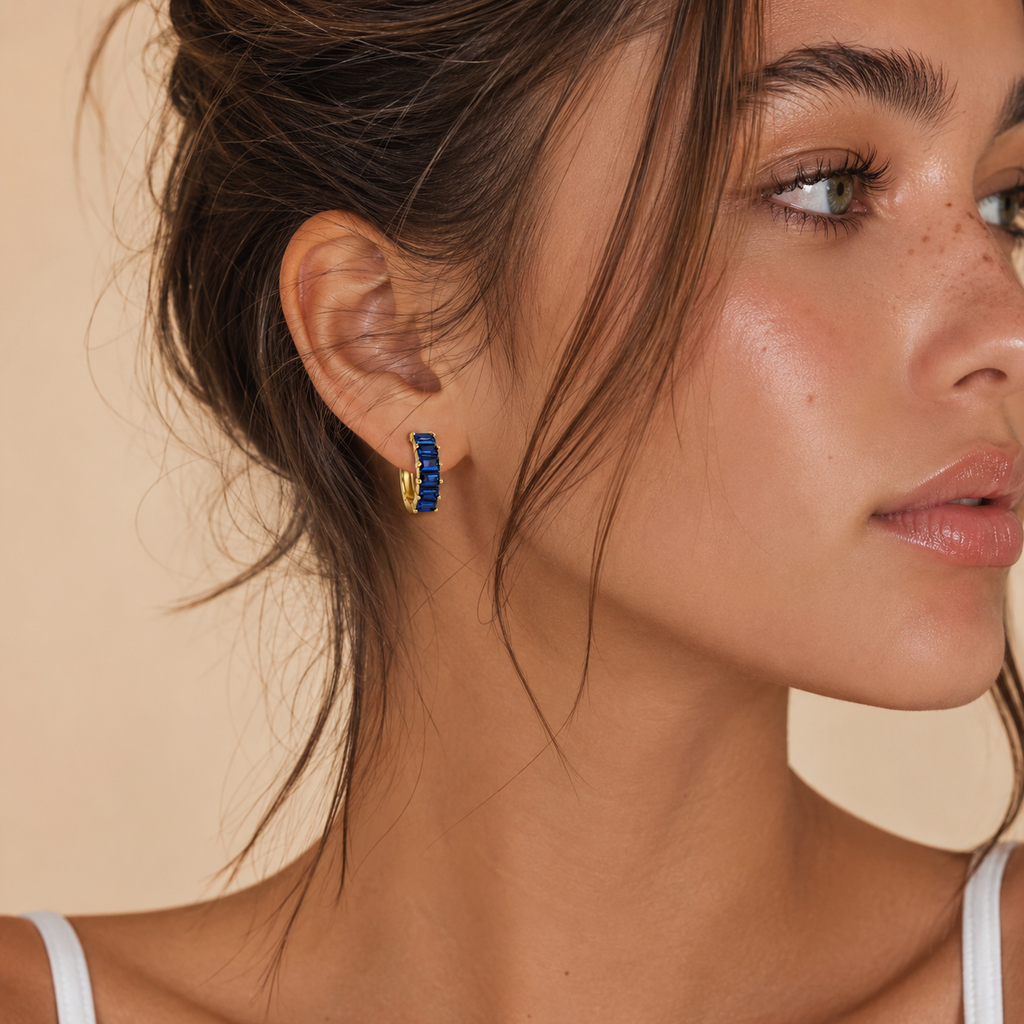 Aureva Sapphire Baguette Hoops- Gold Earrings for Women