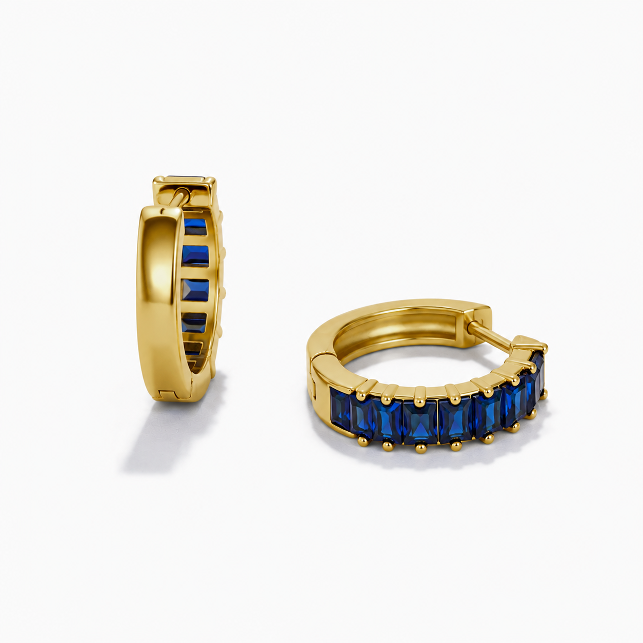 Aureva Sapphire Baguette Hoops- Gold Earrings for Women