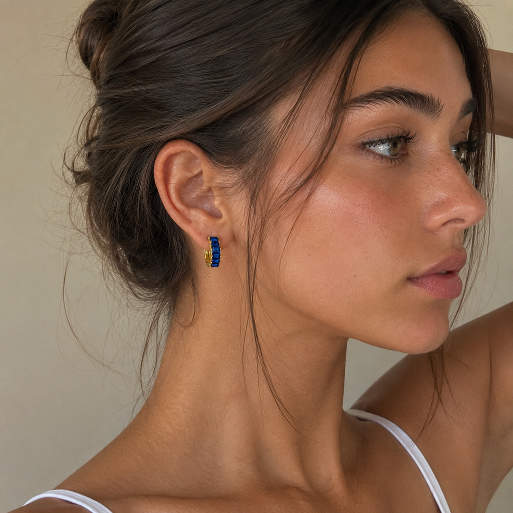 Aureva Sapphire Baguette Hoops- Gold Earrings for Women