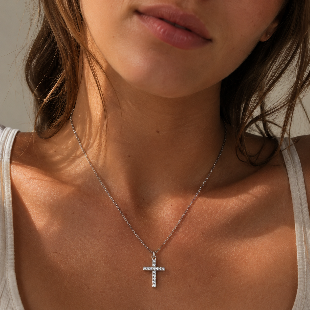 Aureva Zirconia Cross Necklace- Silver Necklace for Women