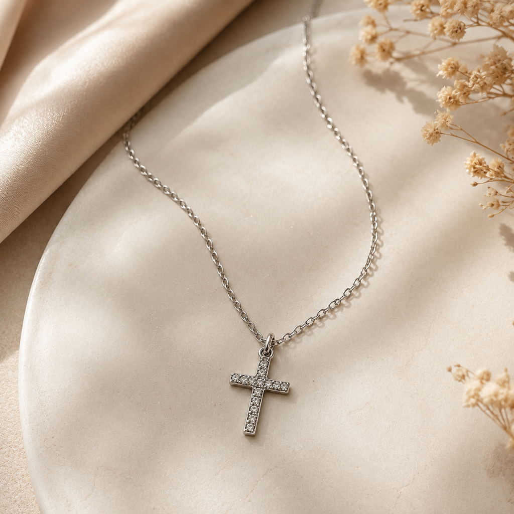 Aureva Zirconia Cross Necklace- Silver Necklace for Women