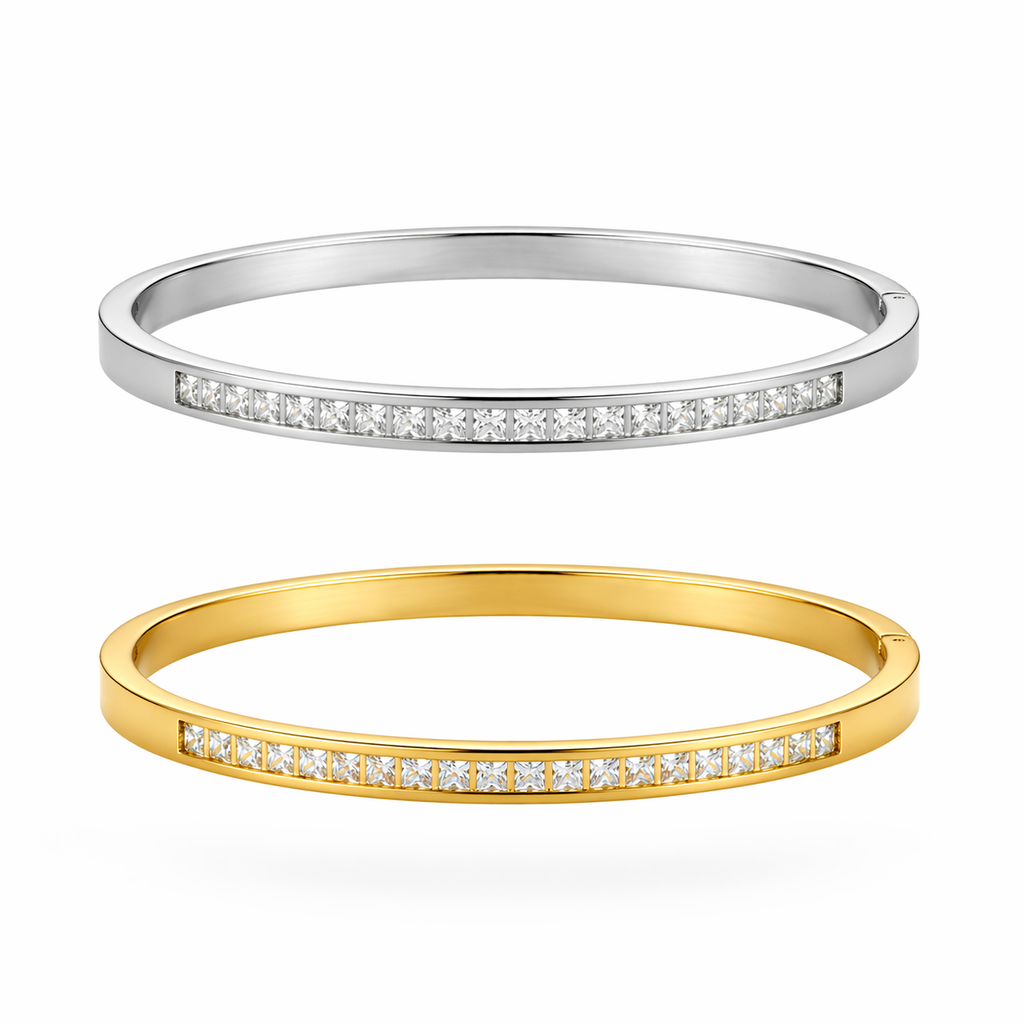 AUREVA Crystal Line Bangle Stainless  - Steel Gold or Silver Bracelet for Women