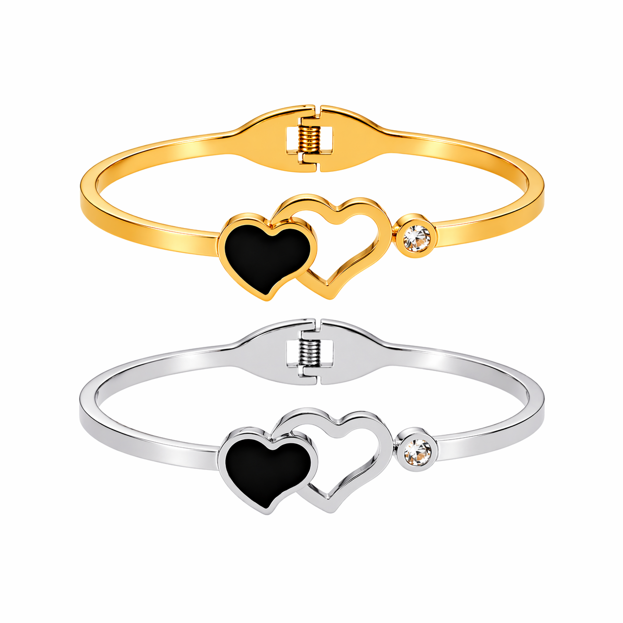 AUREVA Elegant Double Heart Bracelet - Stainless Steel Gold or Silver Bracelet for Women
