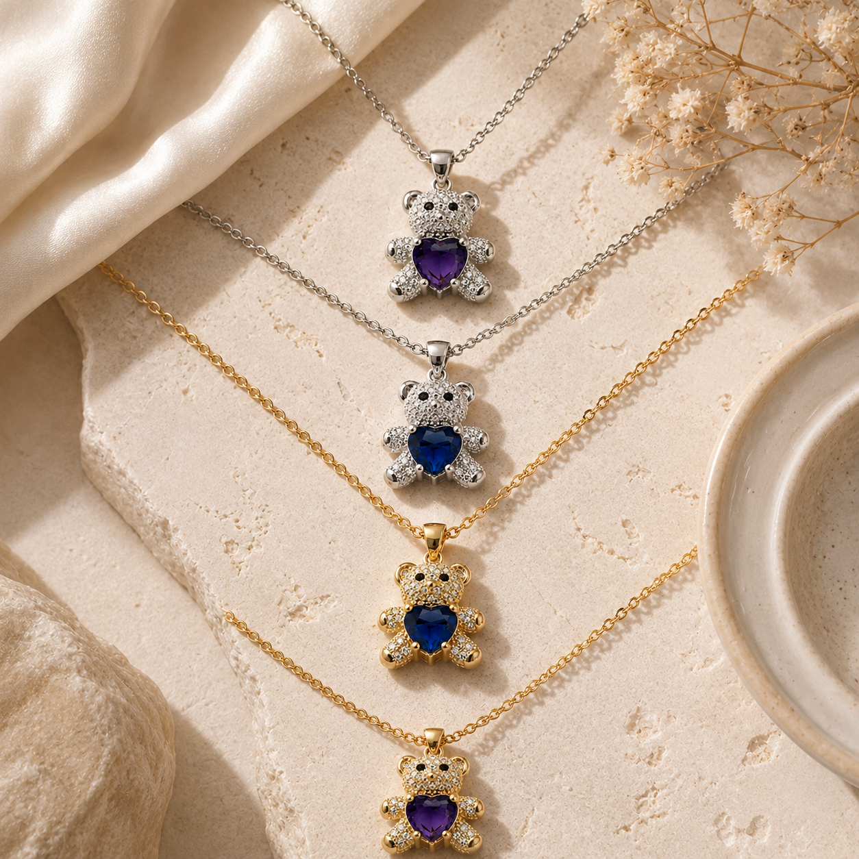 Aureva Bear Gem Necklace- Gold Necklace for Women