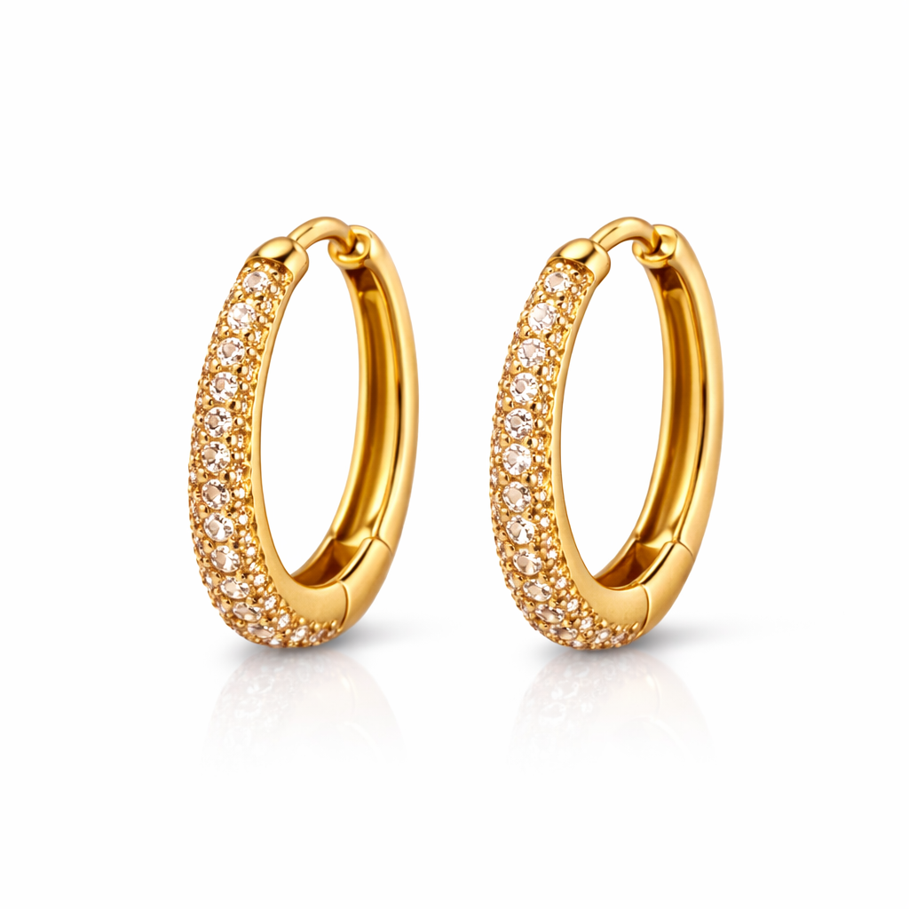 Aureva Lumi Pavé Hopps- Gold Earrings for Women