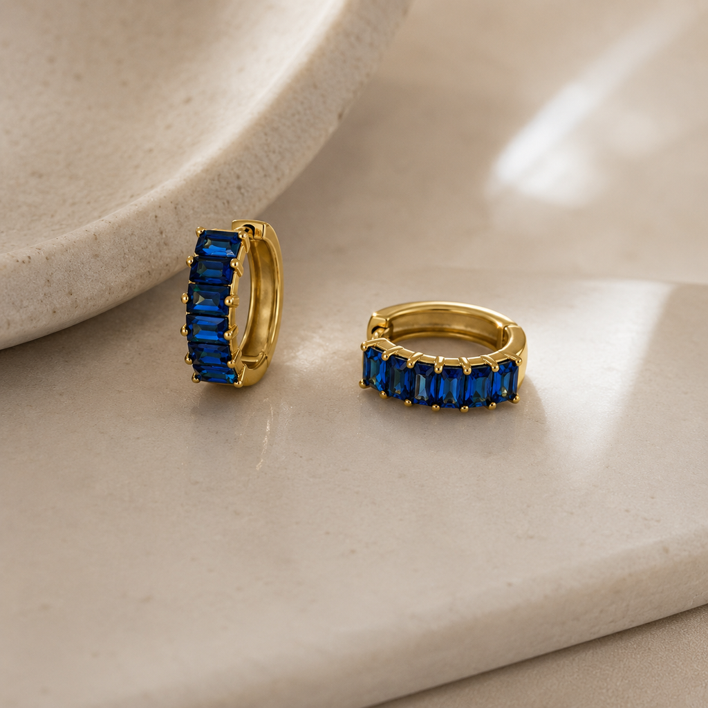 Aureva Sapphire Baguette Hoops- Gold Earrings for Women