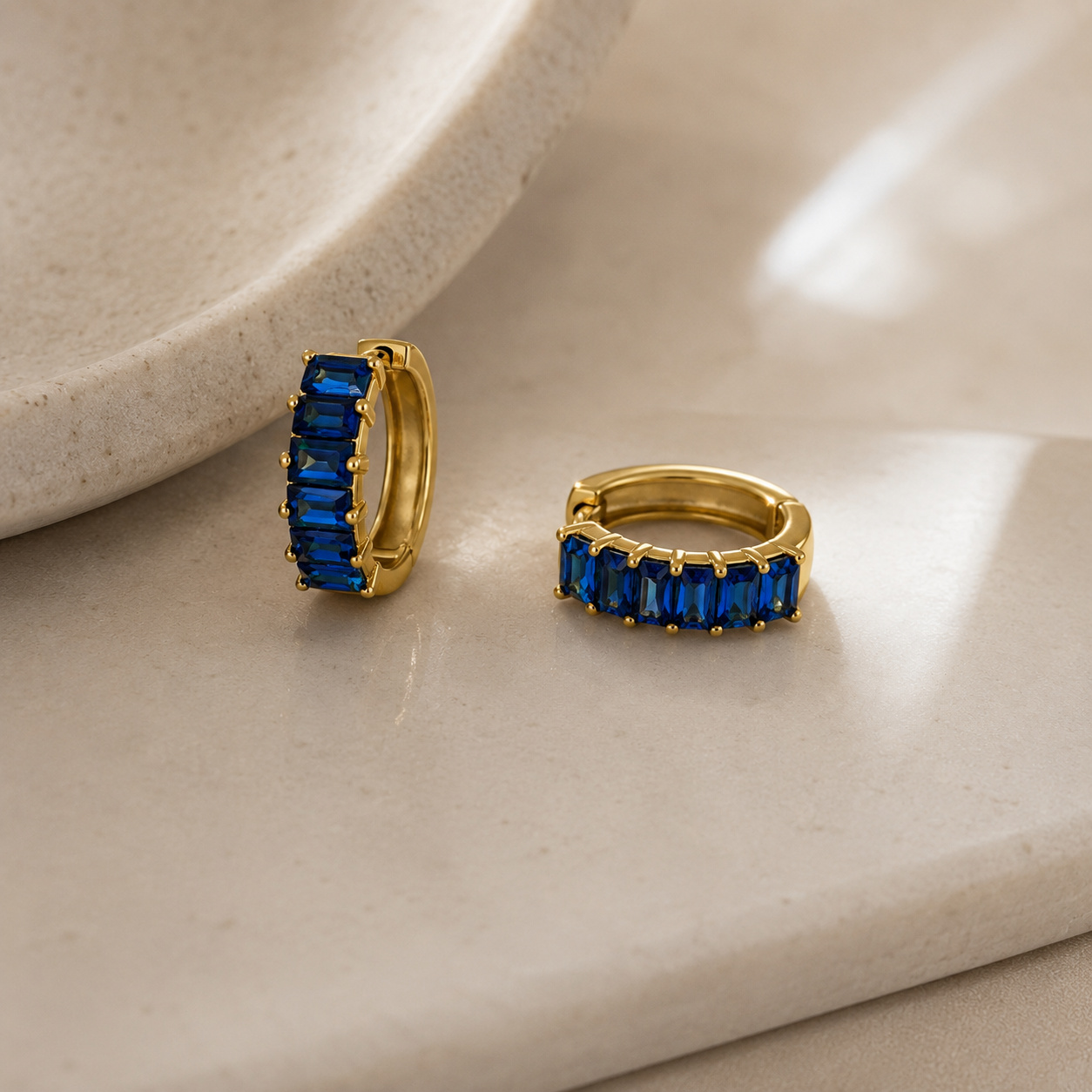 Aureva Sapphire Baguette Hoops- Gold Earrings for Women
