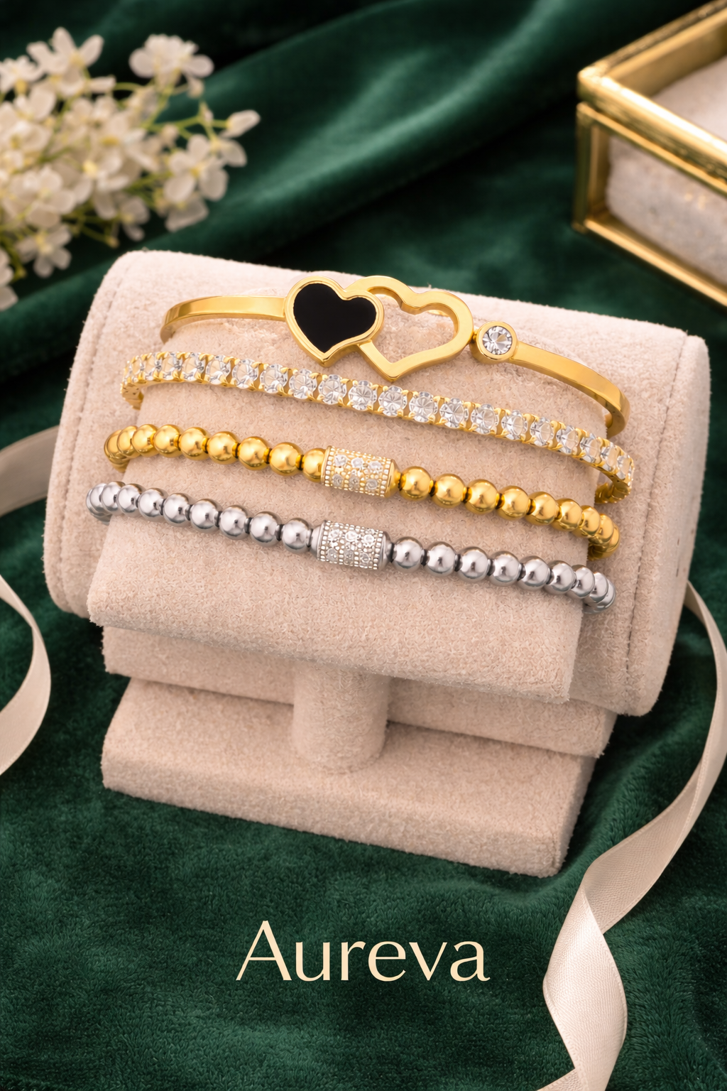 Aureva Elegant Double Heart Gold Bracelet