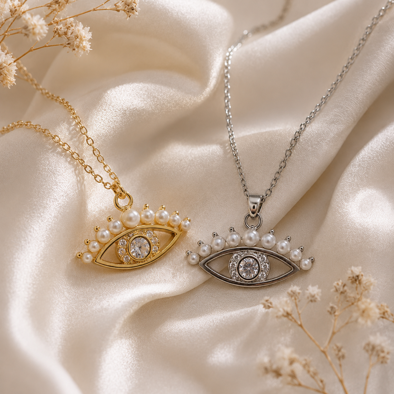 Pearl Crown Evil Eye Necklace