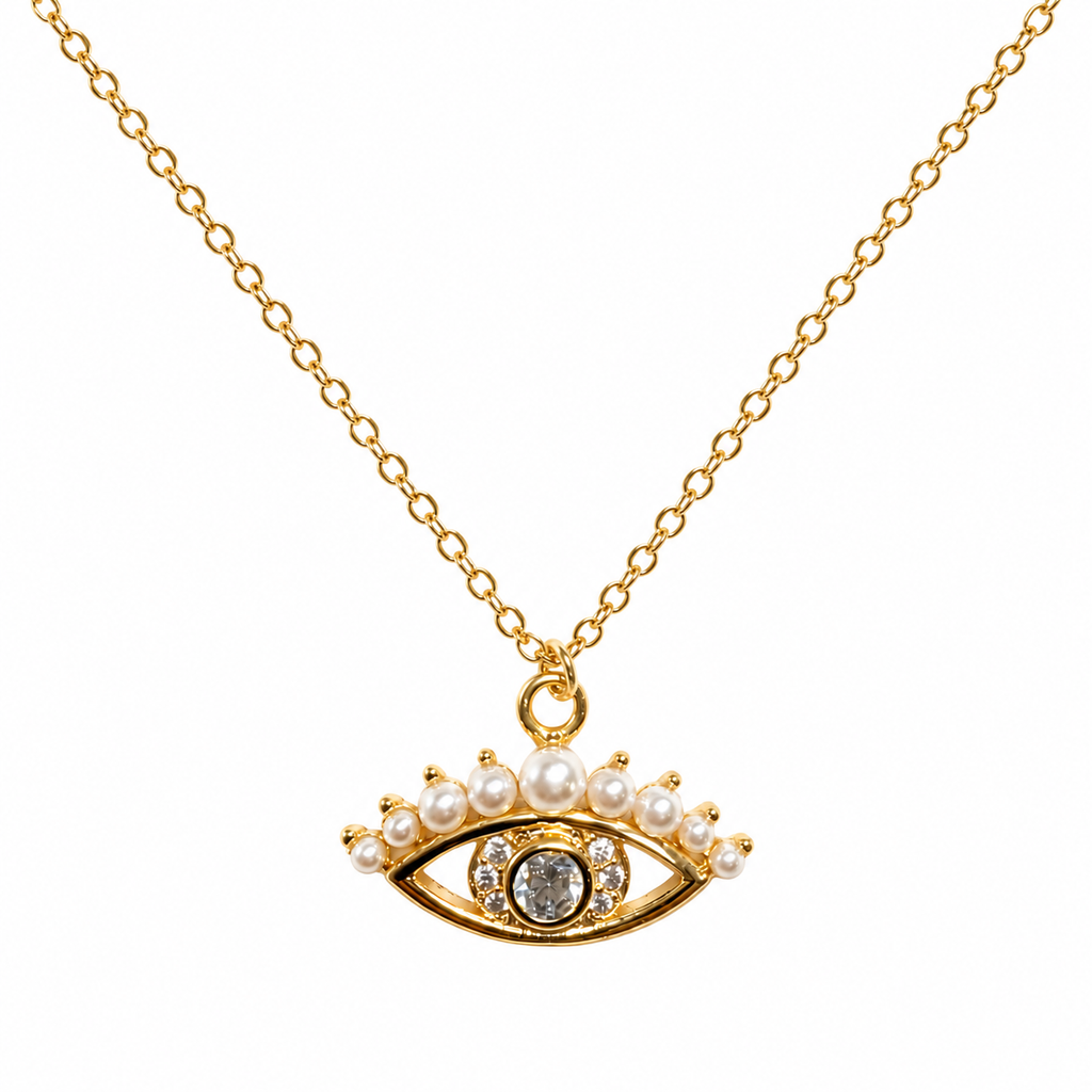 Pearl Crown Evil Eye Necklace