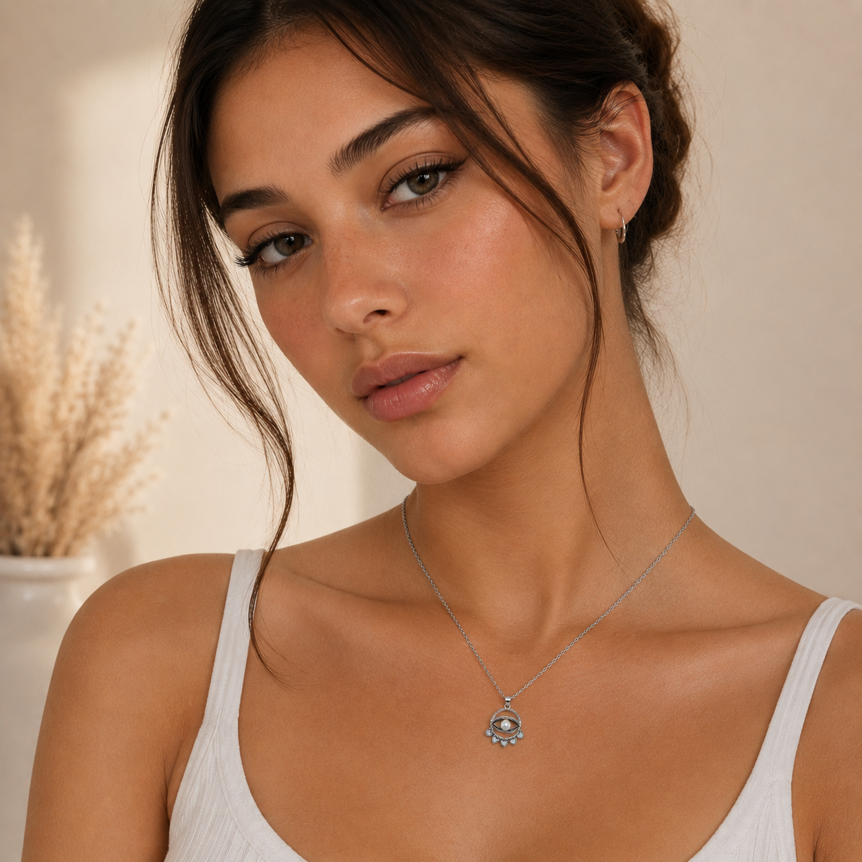 Aureva Pearl Evil Eye Necklace