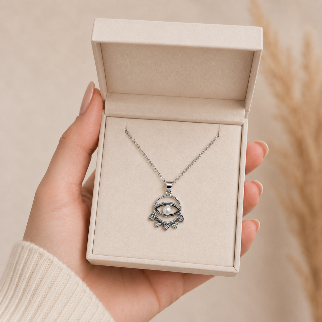 Aureva Pearl Evil Eye Necklace