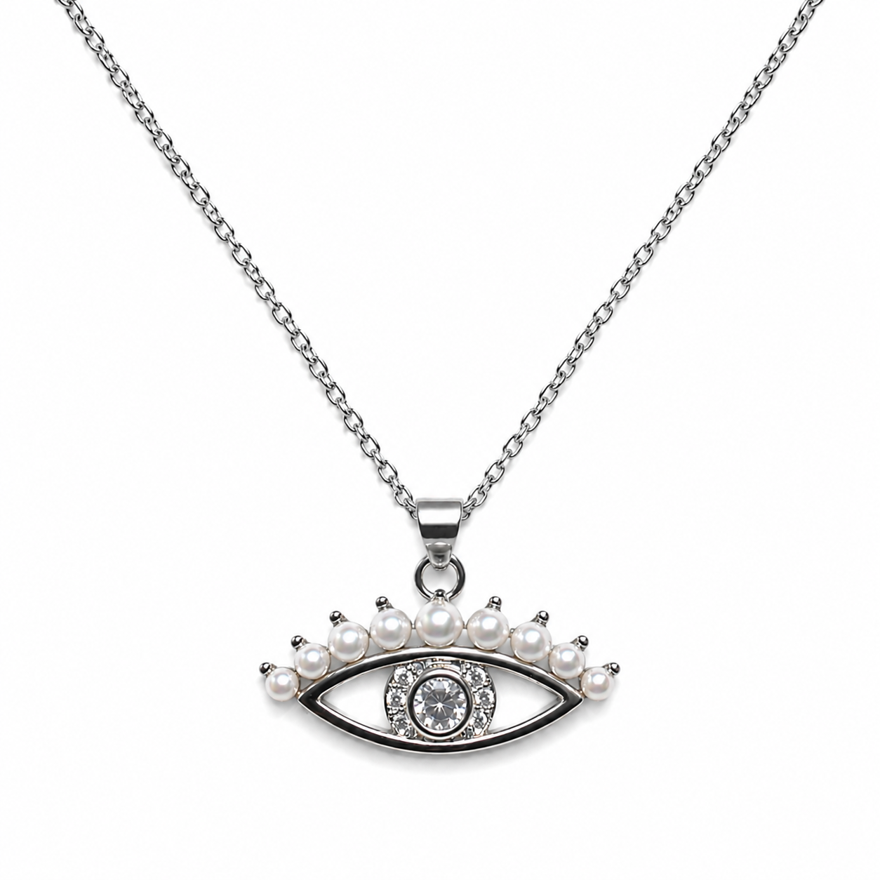 Pearl Crown Evil Eye Necklace