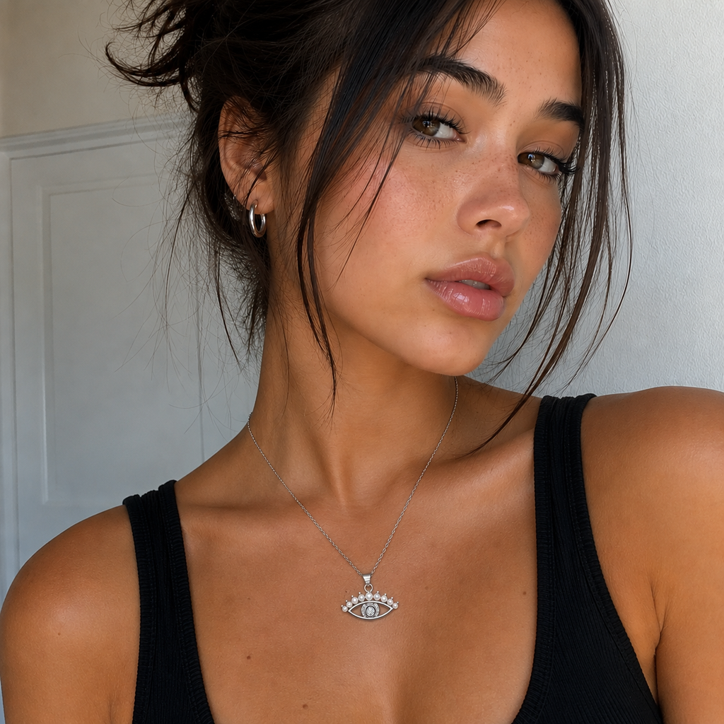 Pearl Crown Evil Eye Necklace