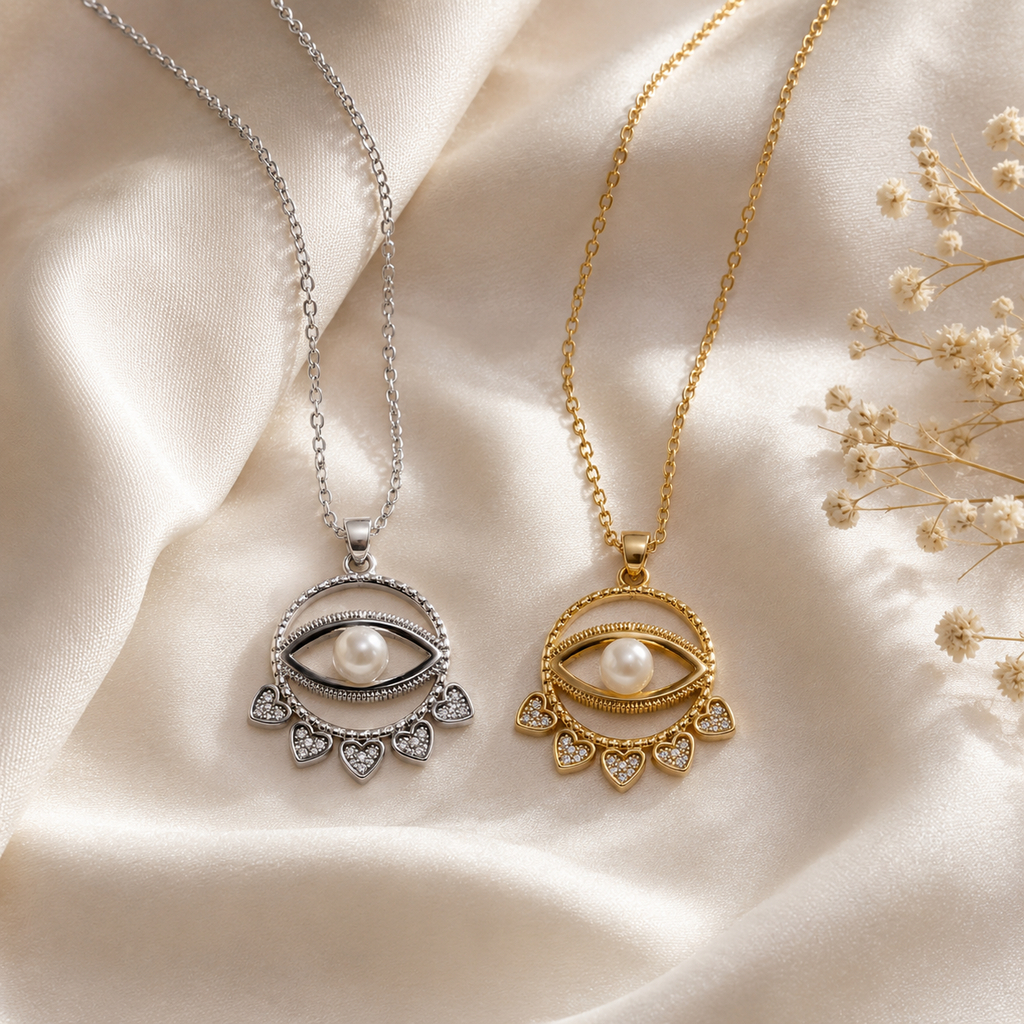 Aureva Pearl Evil Eye Necklace