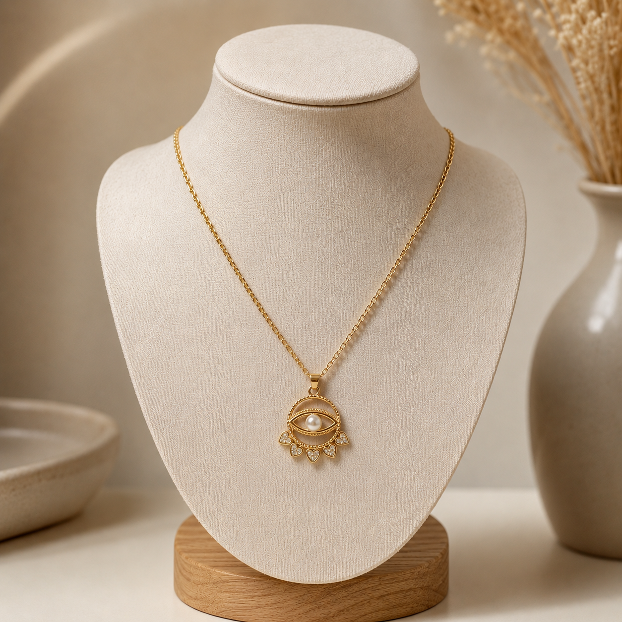 Aureva Pearl Evil Eye Necklace