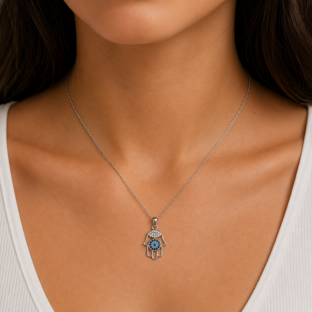 Aureva Hamsa Evil Eye Necklace- Protection Necklace for Women