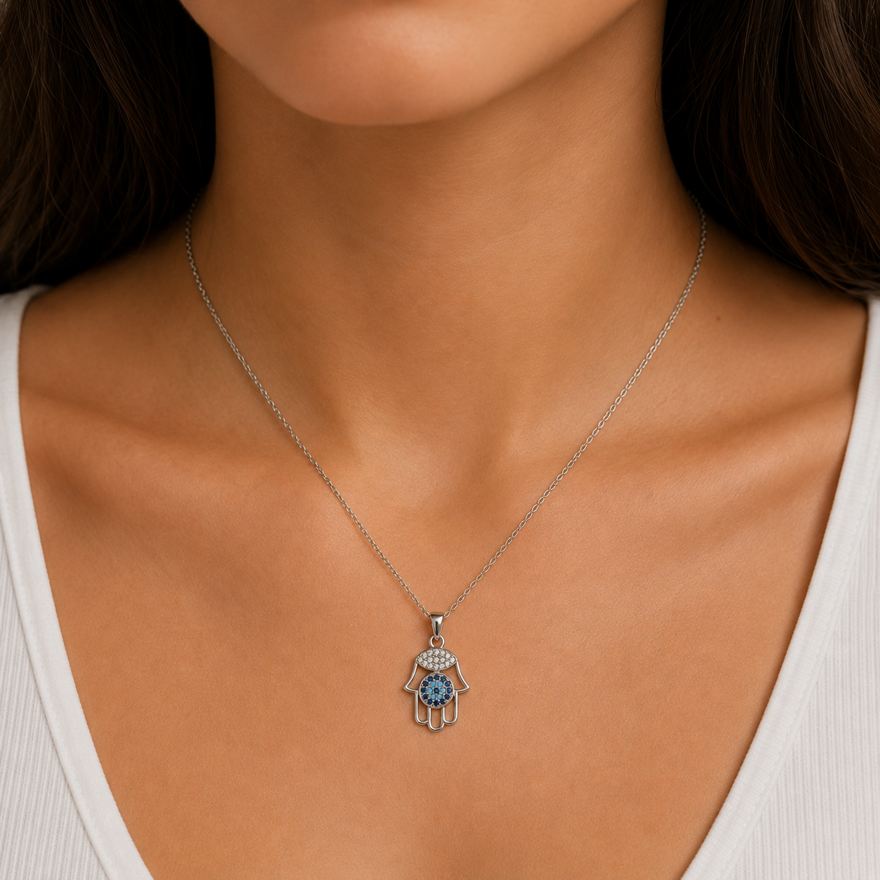 Aureva Hamsa Evil Eye Necklace- Protection Necklace for Women