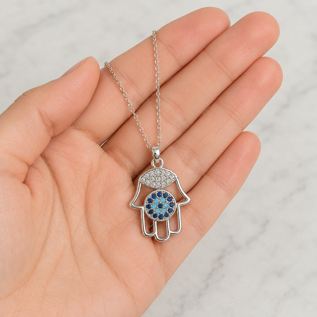 Aureva Hamsa Evil Eye Necklace- Protection Necklace for Women