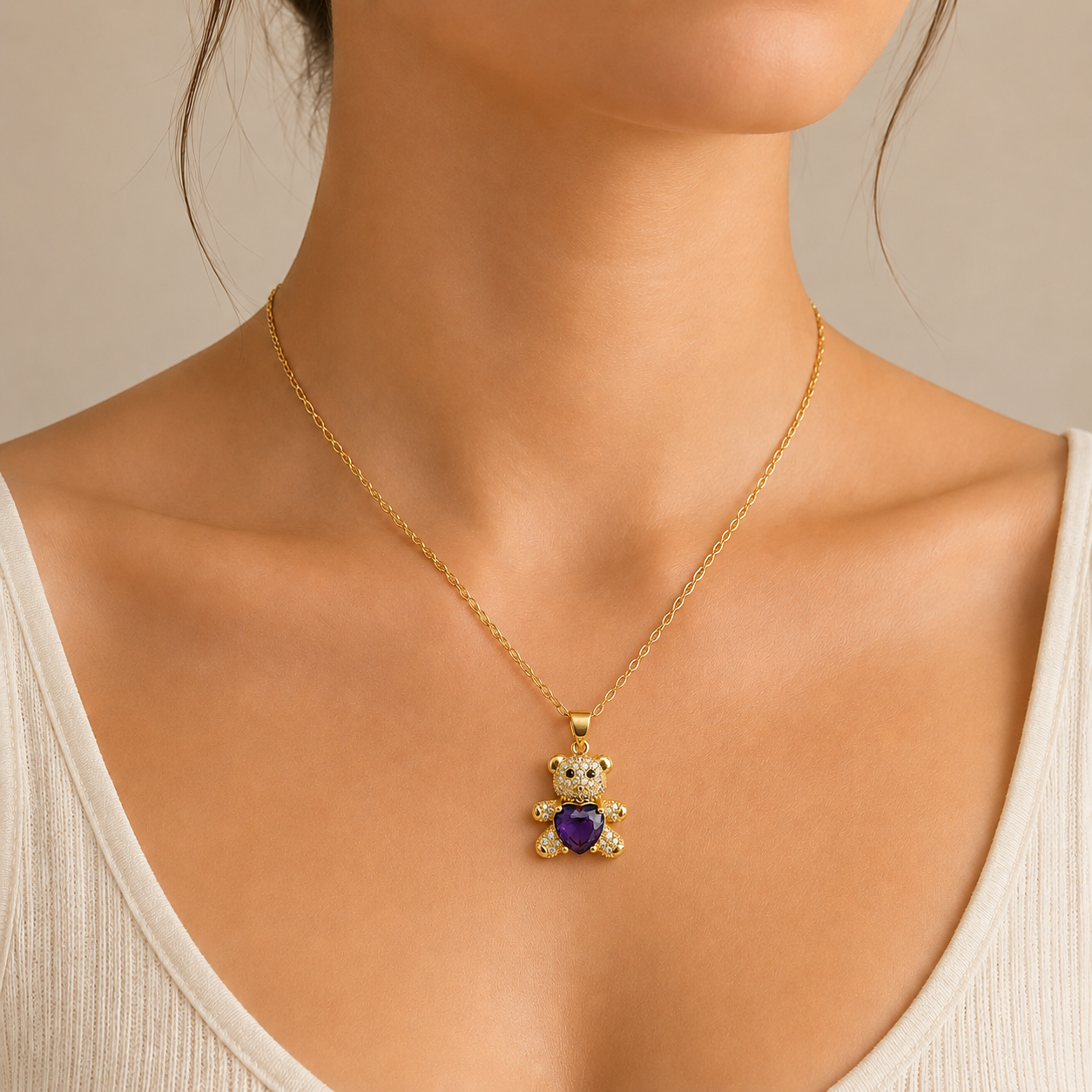 Aureva Bear Gem Necklace- Gold Necklace for Women