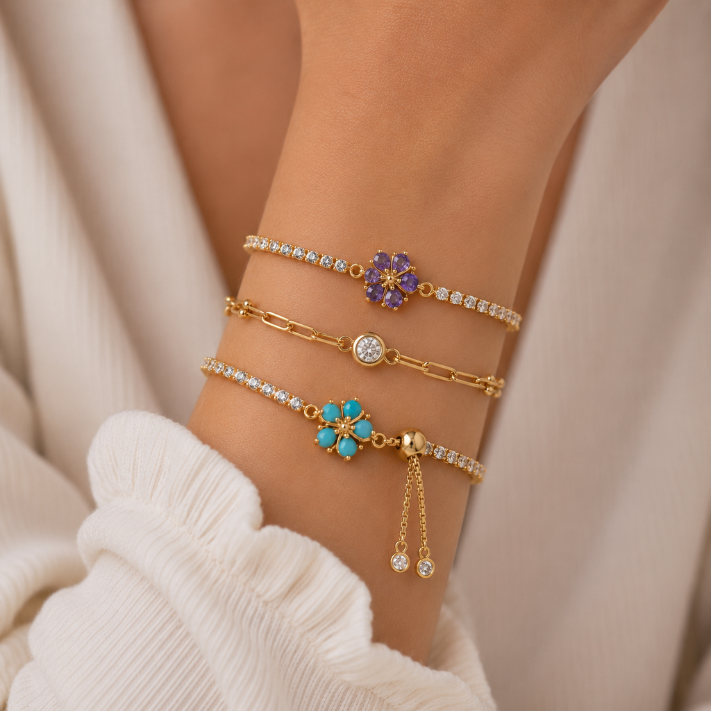Bloom Tennis Bracelet- Gold Bracelet for Women