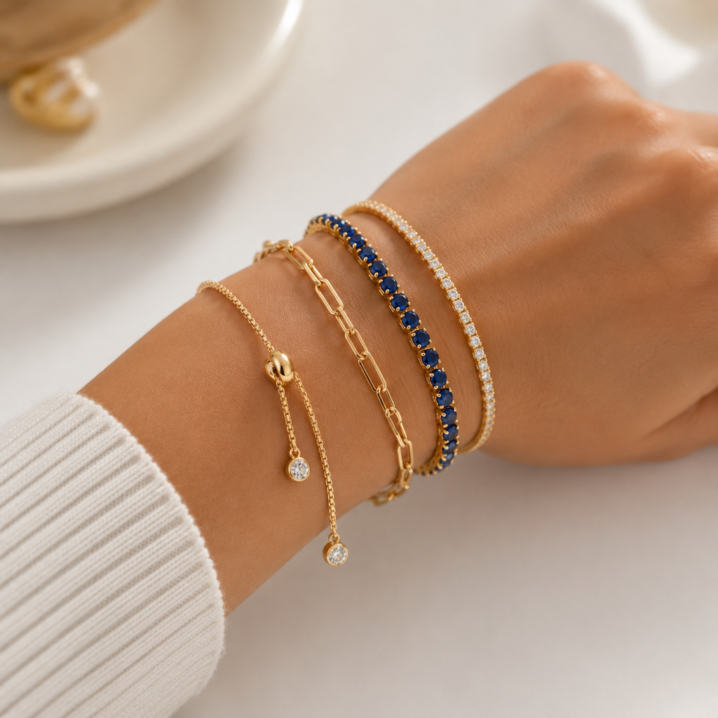 Aurora Tennis Bracelet- Gold Gemstone Bracelet for Women
