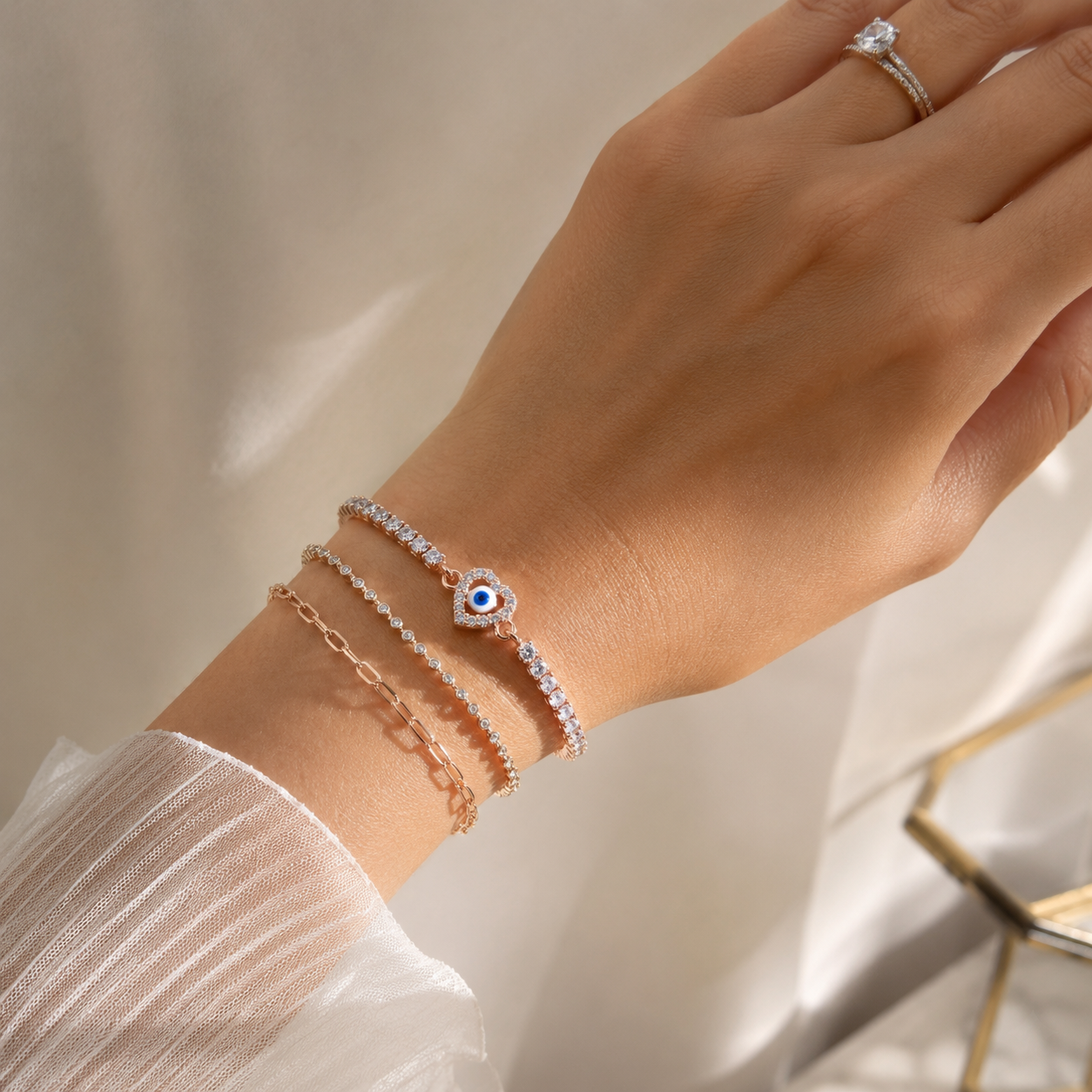 Aureva Evil Eye Heart Bracelet- Rose Gold Bracelet for Women