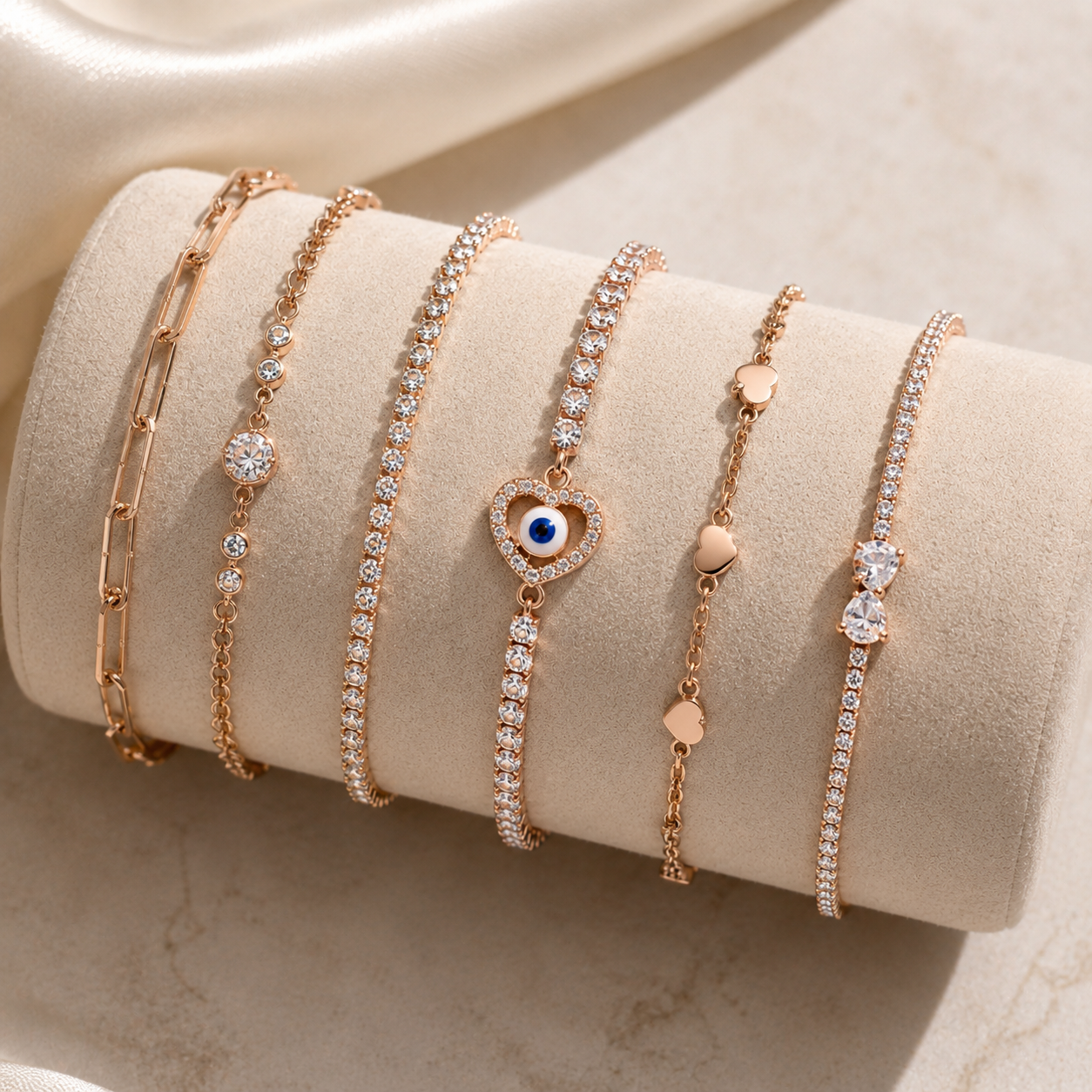 Aureva Evil Eye Heart Bracelet- Rose Gold Bracelet for Women