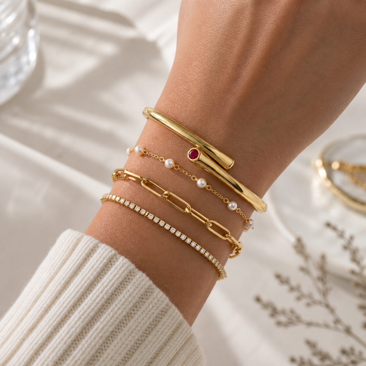 Aureva The Embrace Bangle- Gold Bracelet For Women